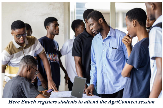 Here Enoch registers students to attend the AgriConnect session