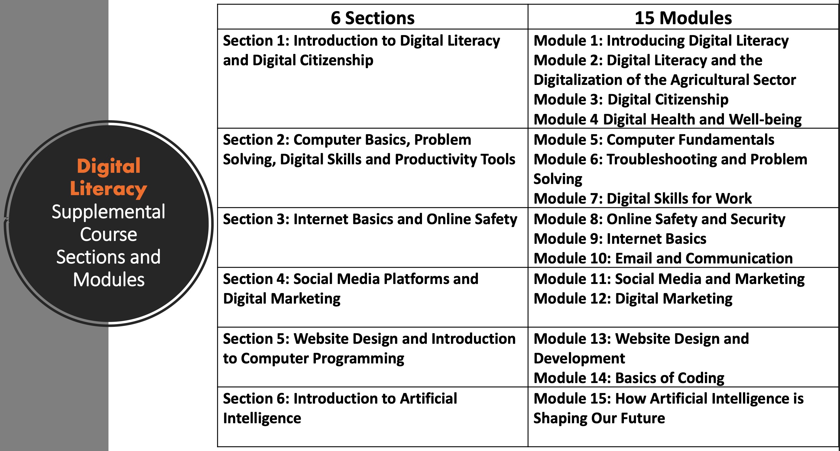 Digital Literacy Sections & Modules